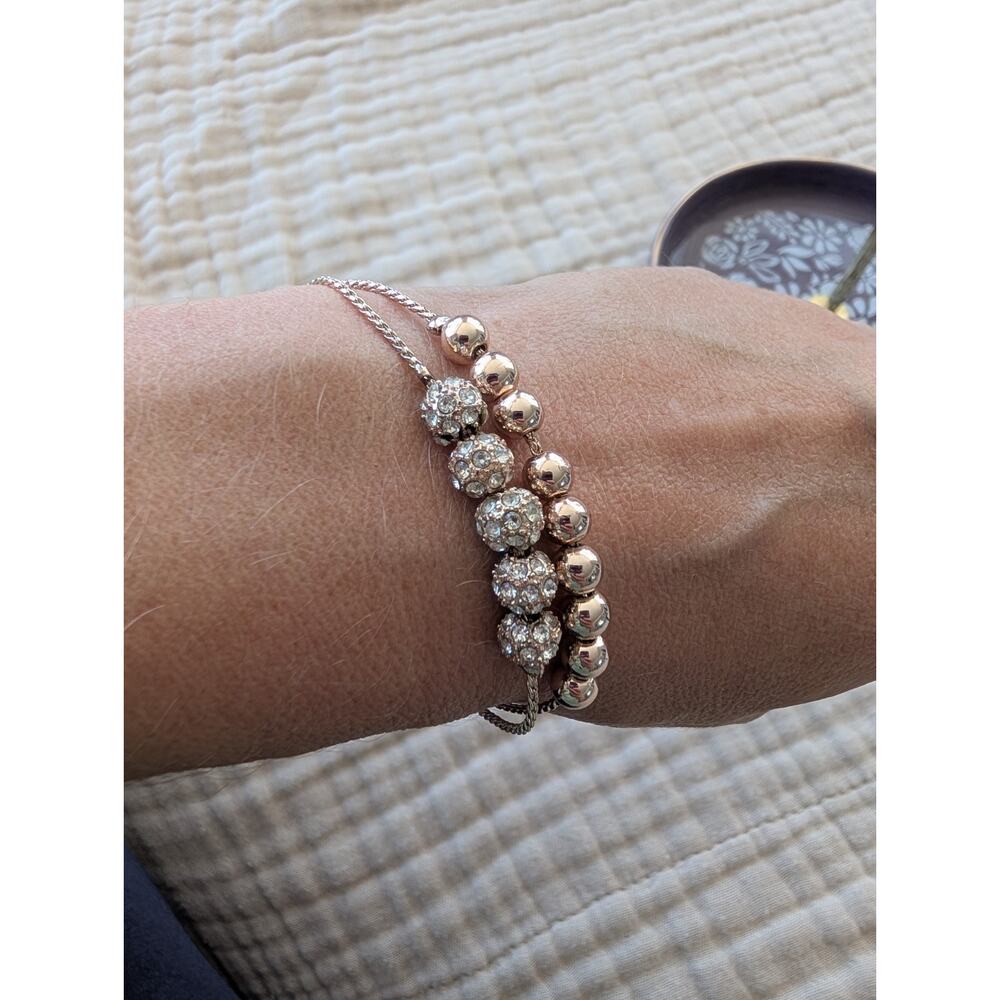 GUESS Rose Gold Tone Adjustable Slide Snake Chain Clear Crystal Pavé Bracelet